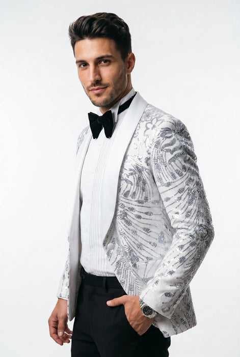 Selene Crest - White Plume Sequin Statement Jacket
