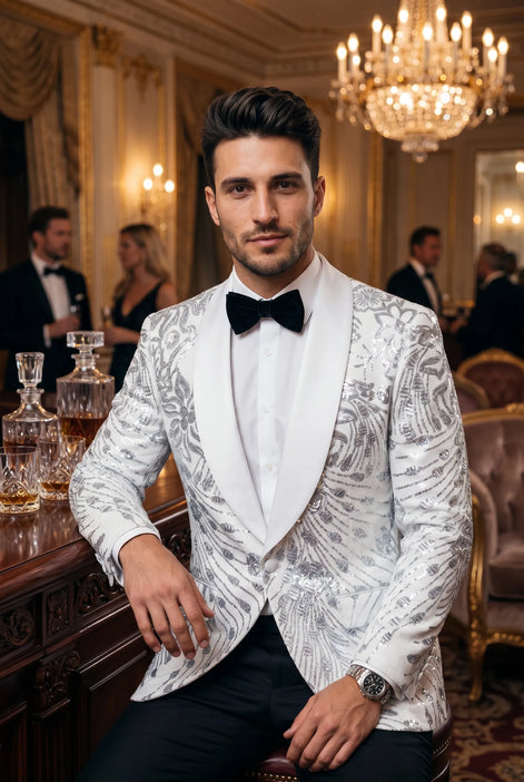 Selene Crest - White Plume Sequin Statement Jacket