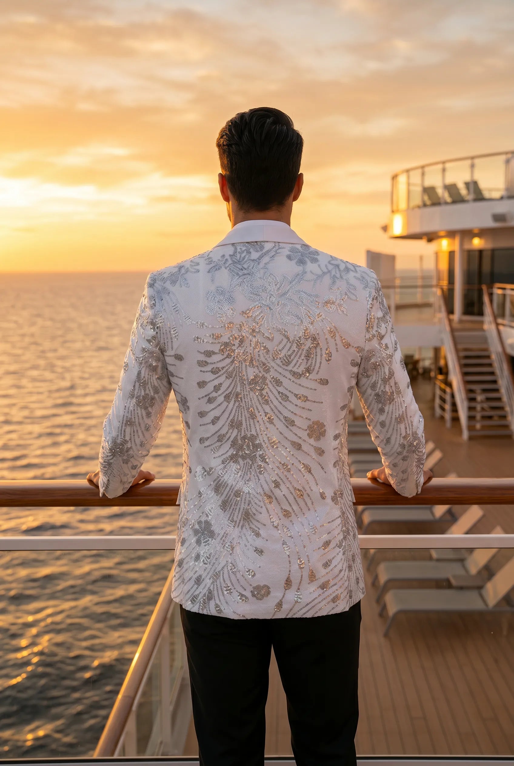 Selene Crest - White Plume Sequin Statement Jacket