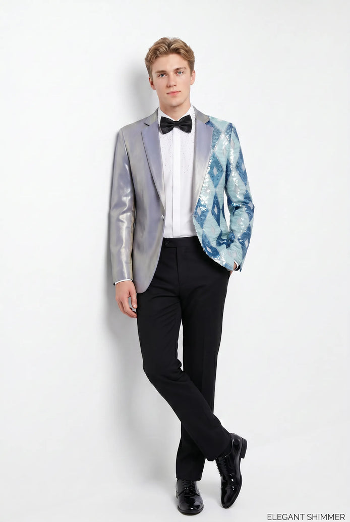 Astral Synthesis - Silver & Blue Asymmetric Sequin Statement Jacket