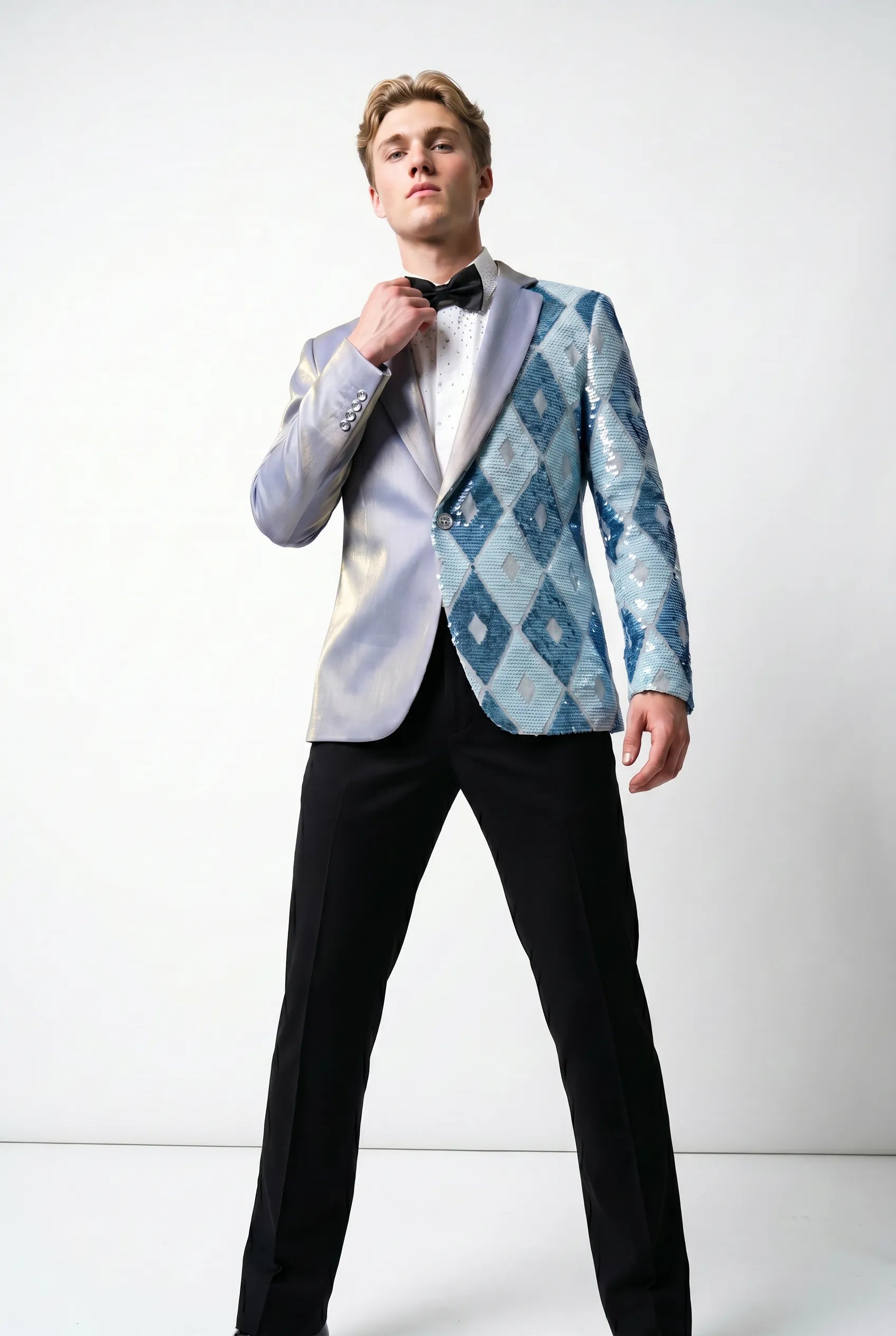 Astral Synthesis - Silver & Blue Asymmetric Sequin Statement Jacket