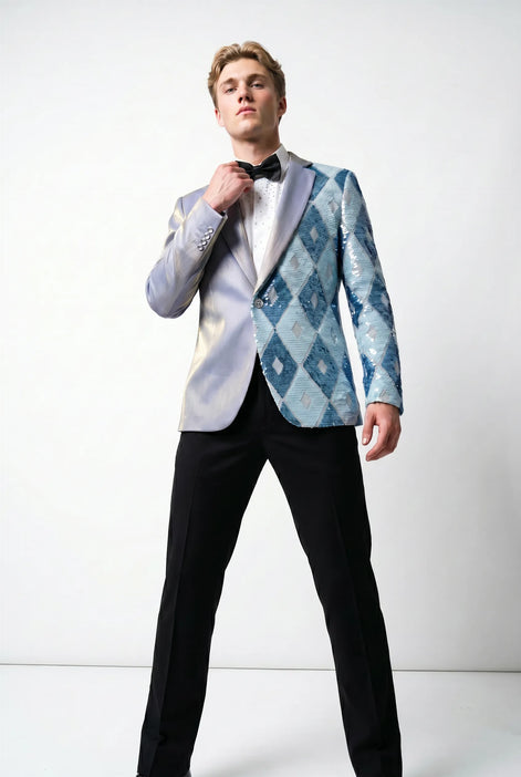 Astral Synthesis - Silver & Blue Asymmetric Sequin Statement Jacket