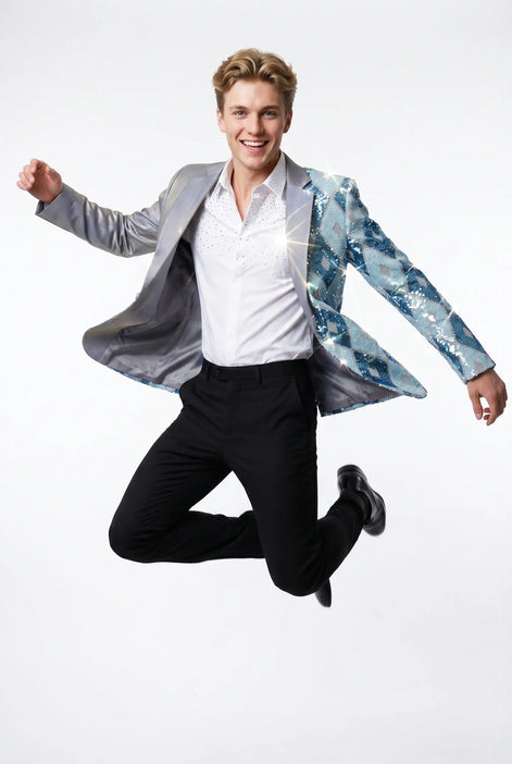 Astral Synthesis - Silver & Blue Asymmetric Sequin Statement Jacket