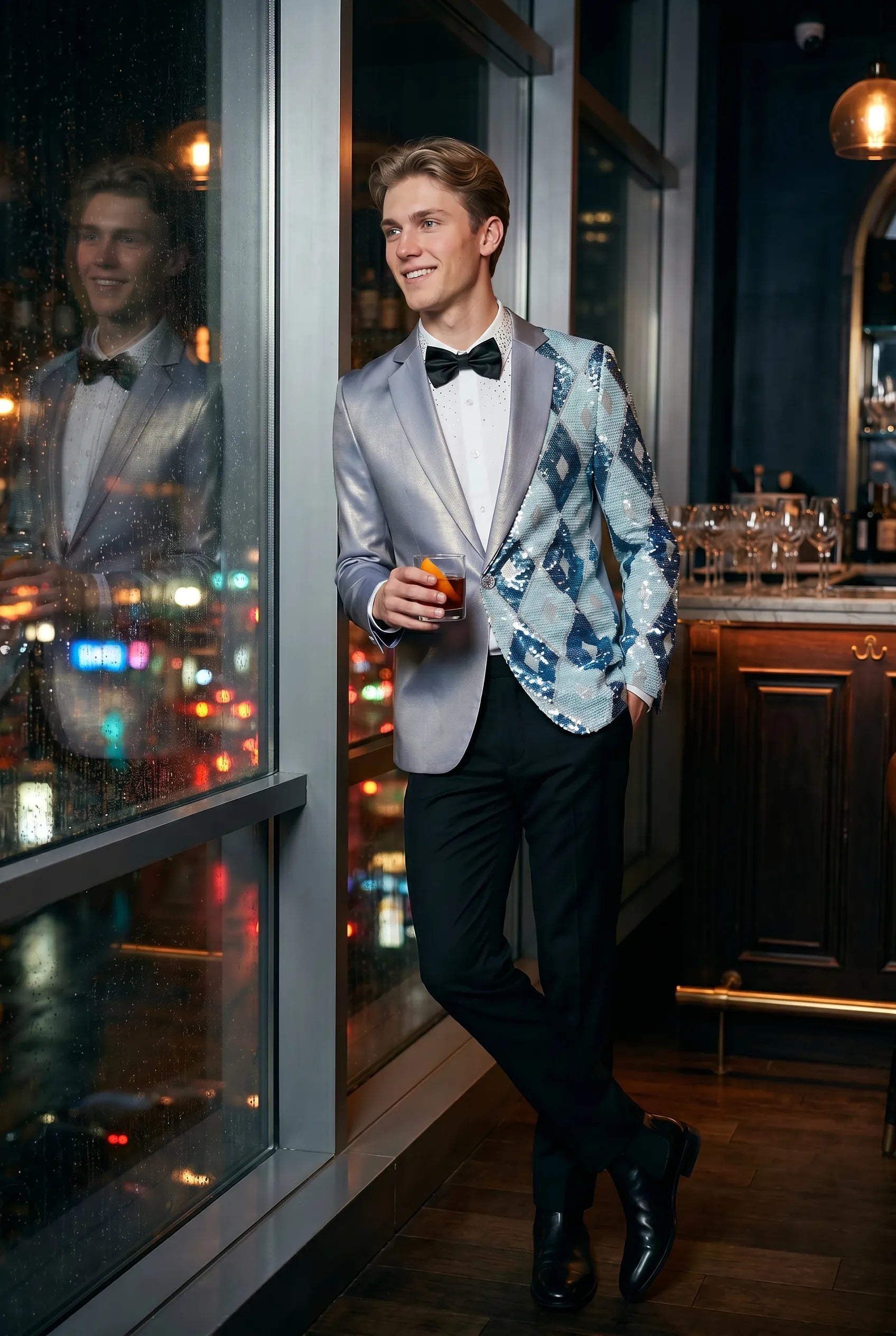 Astral Synthesis - Silver & Blue Asymmetric Sequin Statement Jacket