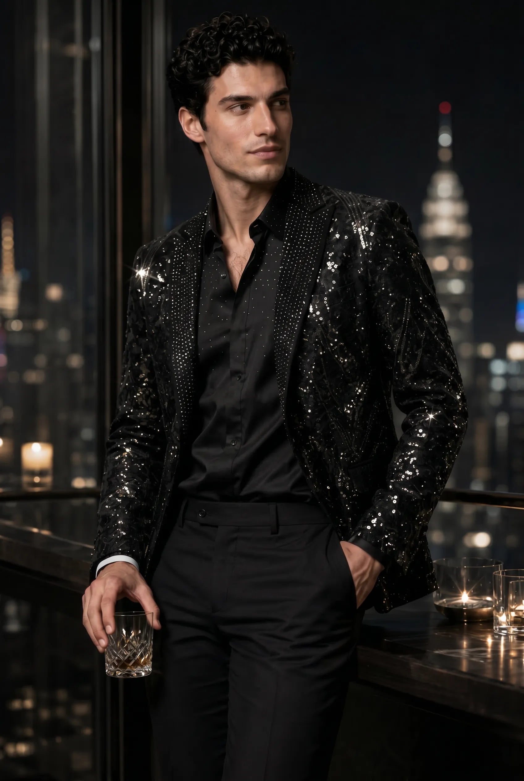 Nocturne Solstice - Black Diamond Lattice Sequin Jacket