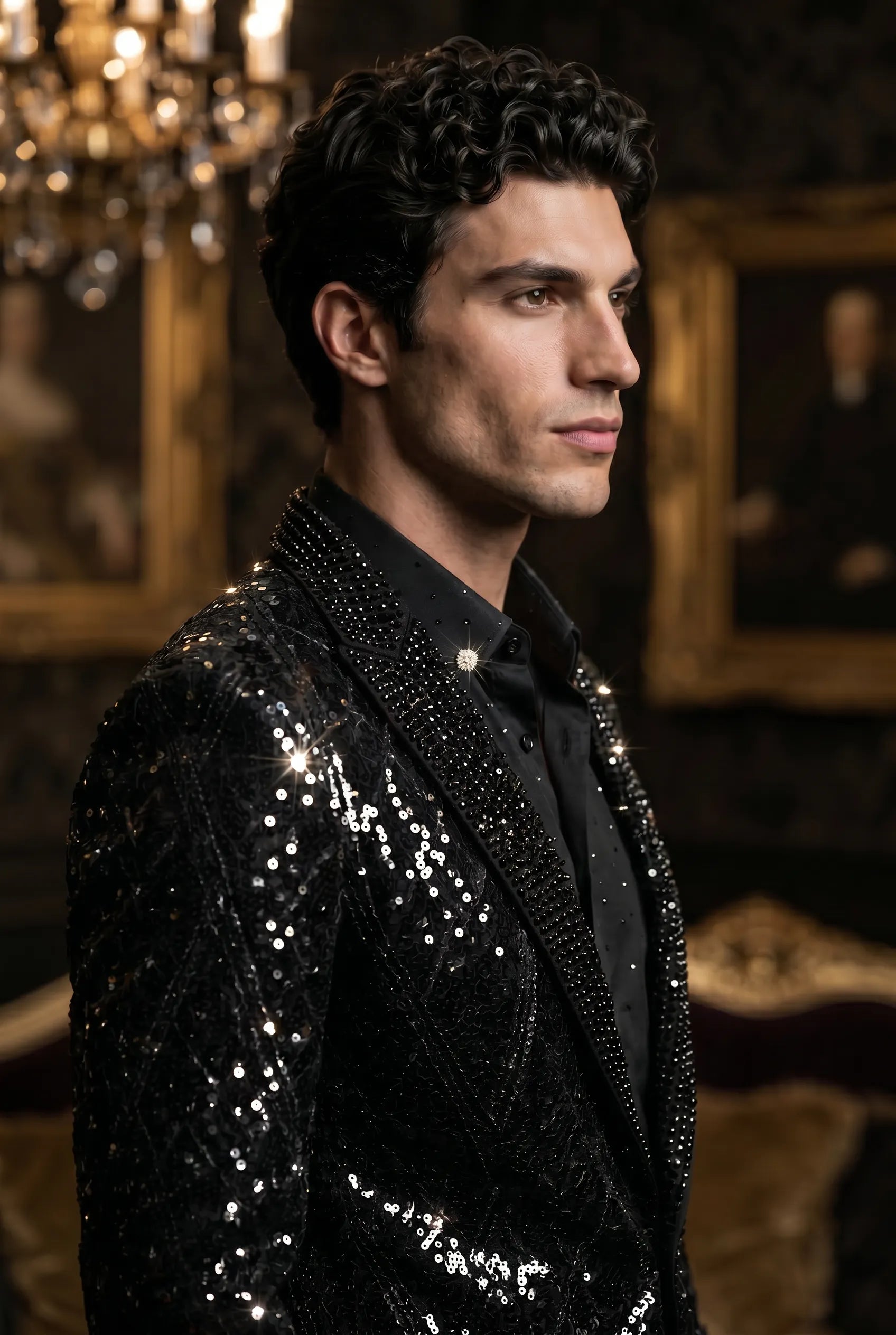 Nocturne Solstice - Black Diamond Lattice Sequin Jacket