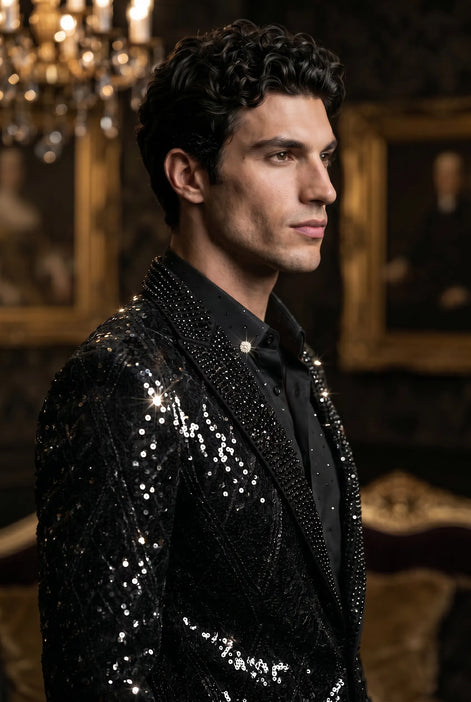 Nocturne Solstice - Black Diamond Lattice Sequin Jacket
