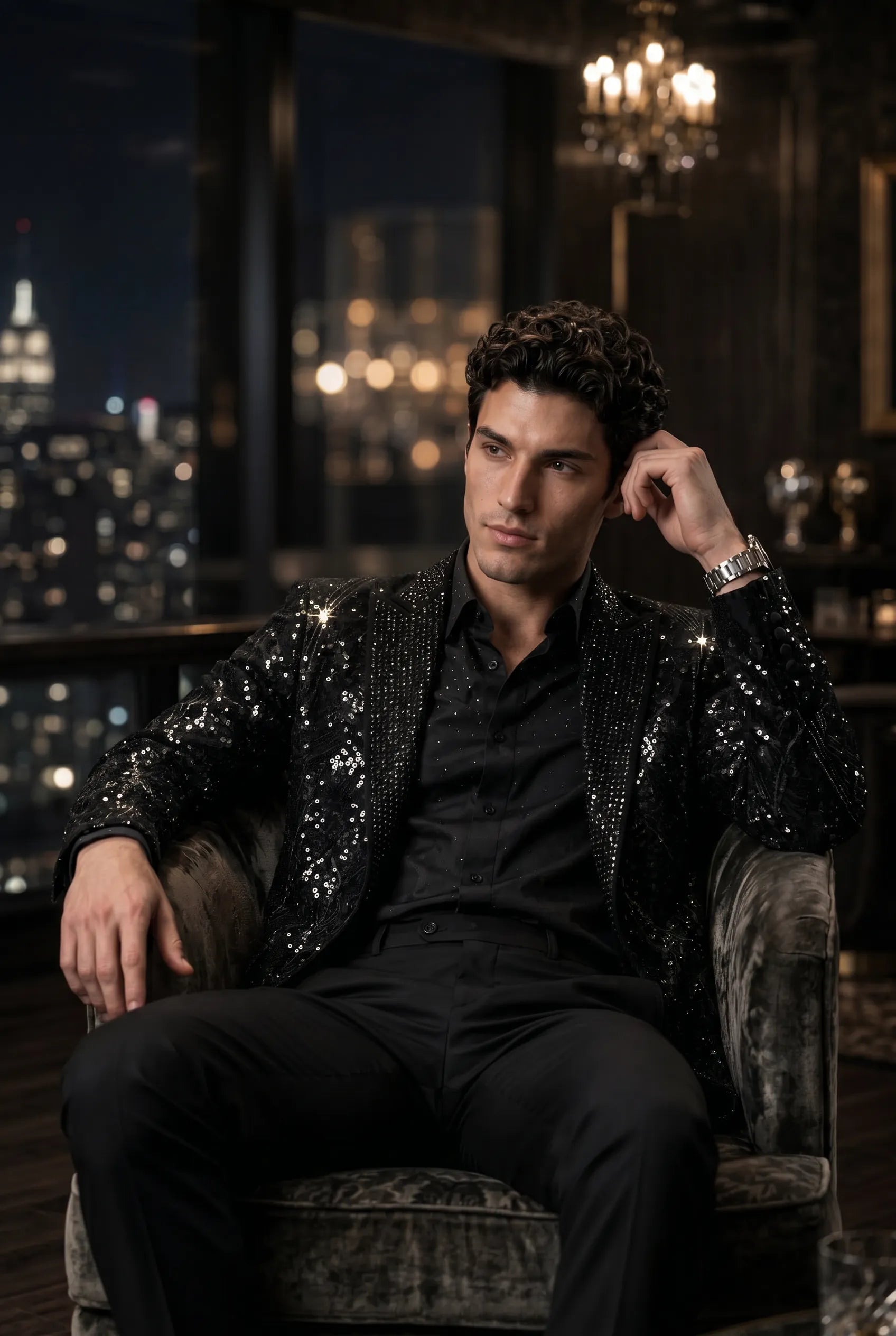Nocturne Solstice - Black Diamond Lattice Sequin Jacket