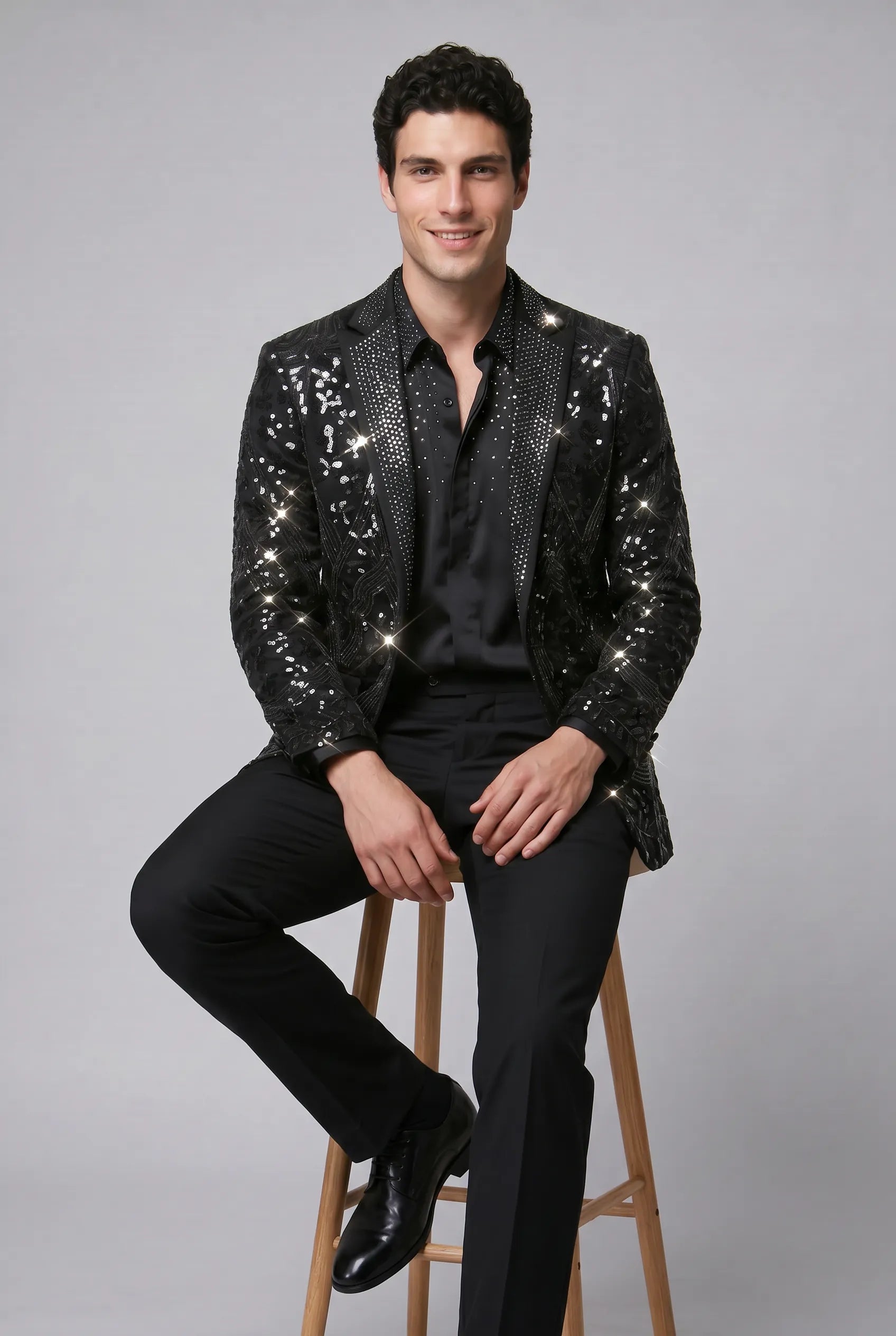 Nocturne Solstice - Black Diamond Lattice Sequin Jacket