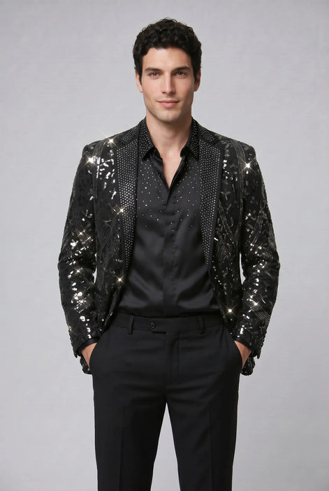 Nocturne Solstice - Black Diamond Lattice Sequin Jacket