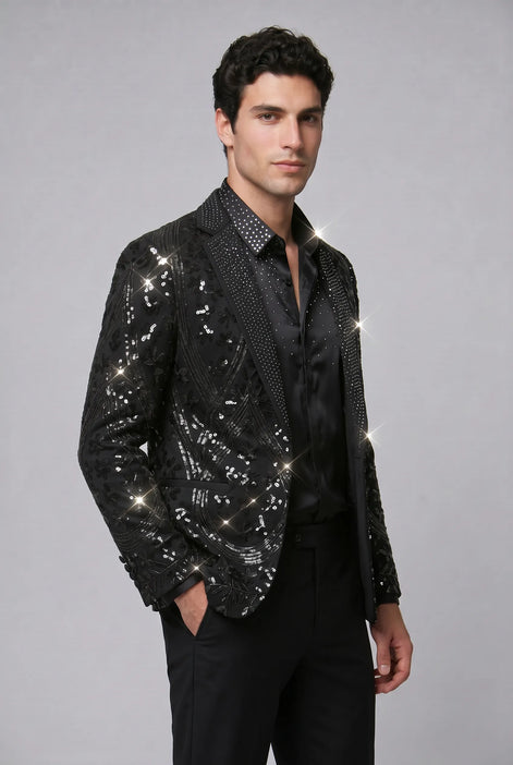 Nocturne Solstice - Black Diamond Lattice Sequin Jacket