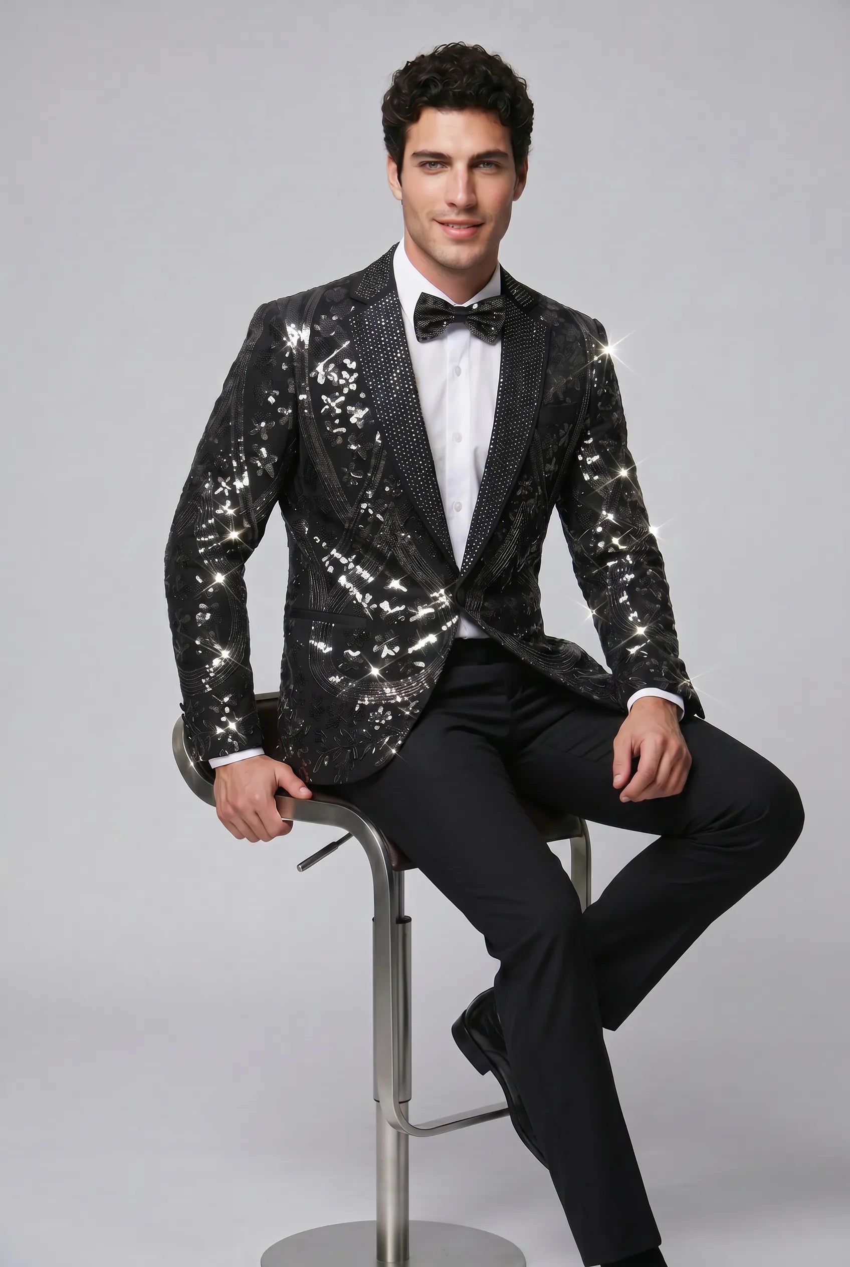 Nocturne Solstice - Black Diamond Lattice Sequin Jacket