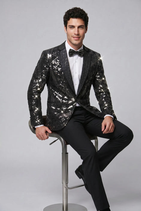 Nocturne Solstice - Black Diamond Lattice Sequin Jacket