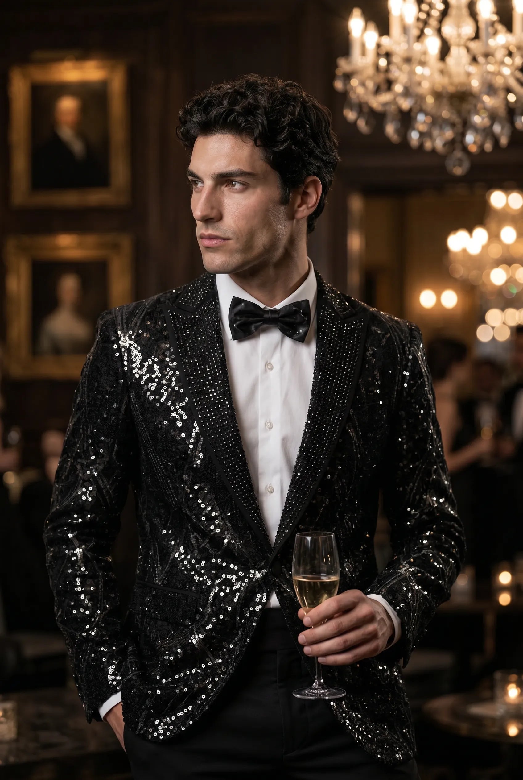 Nocturne Solstice - Black Diamond Lattice Sequin Jacket