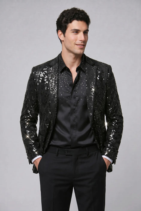 Nocturne Solstice - Black Diamond Lattice Sequin Jacket