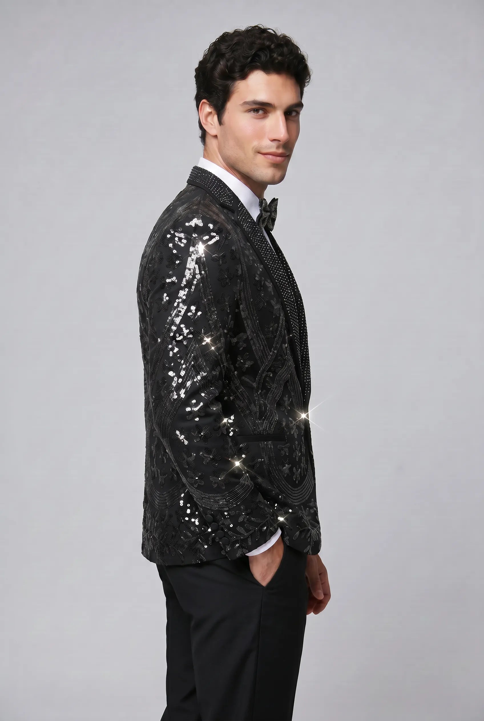 Nocturne Solstice - Black Diamond Lattice Sequin Jacket
