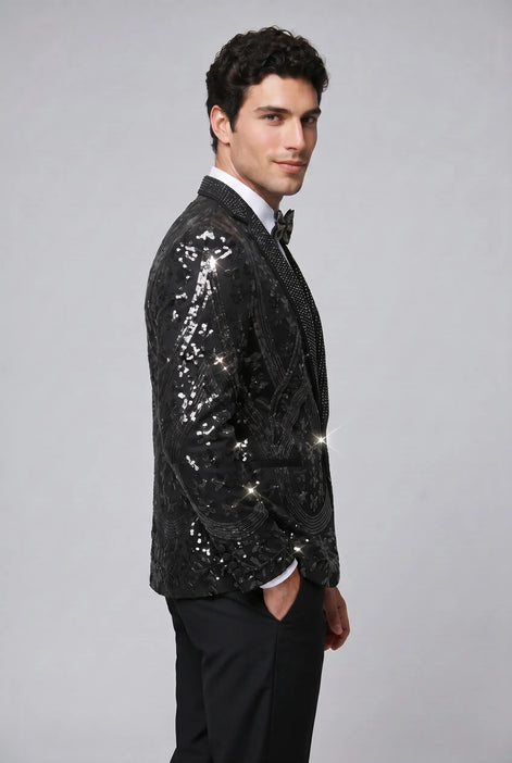 Nocturne Solstice - Black Diamond Lattice Sequin Jacket