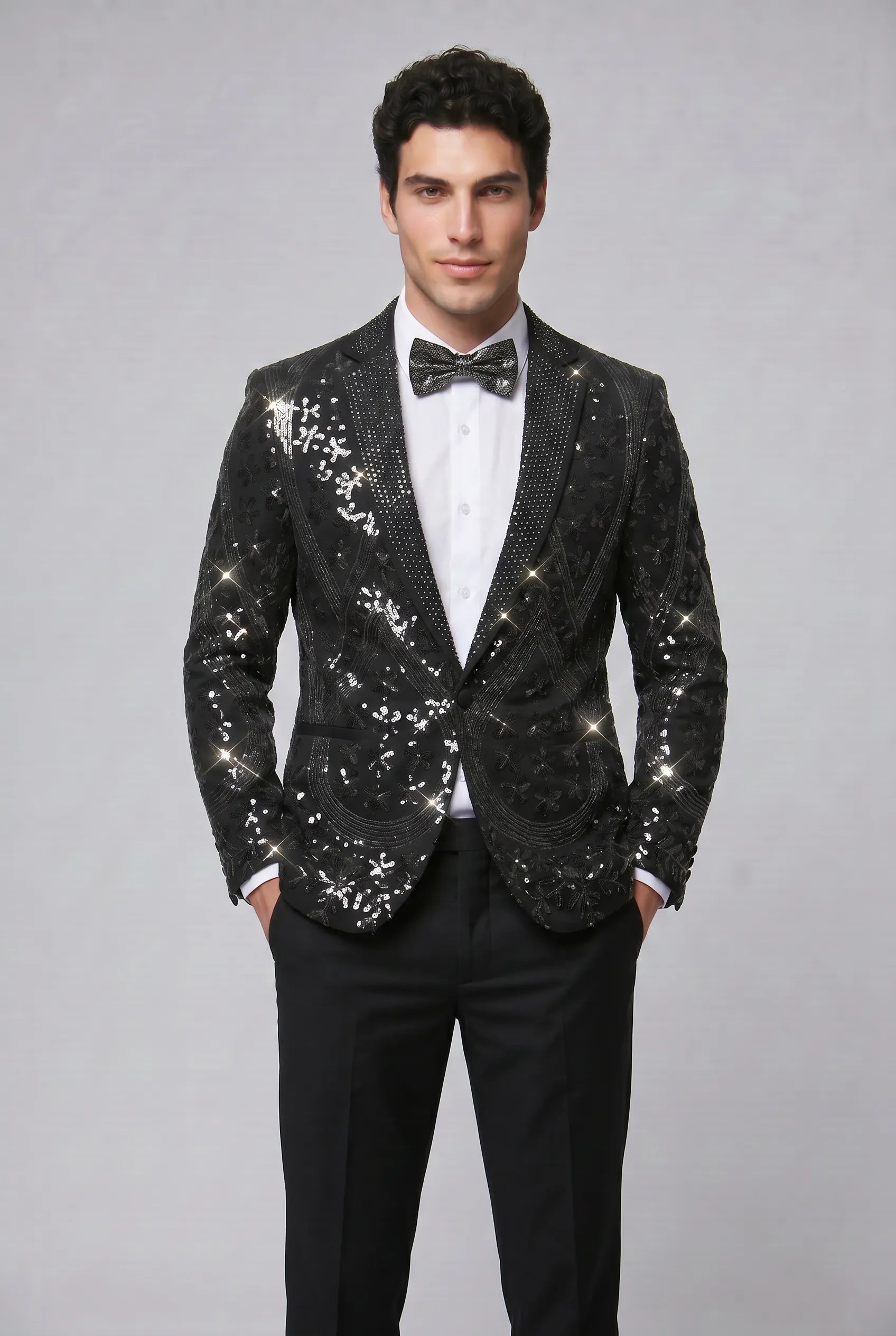 Nocturne Solstice - Black Diamond Lattice Sequin Jacket