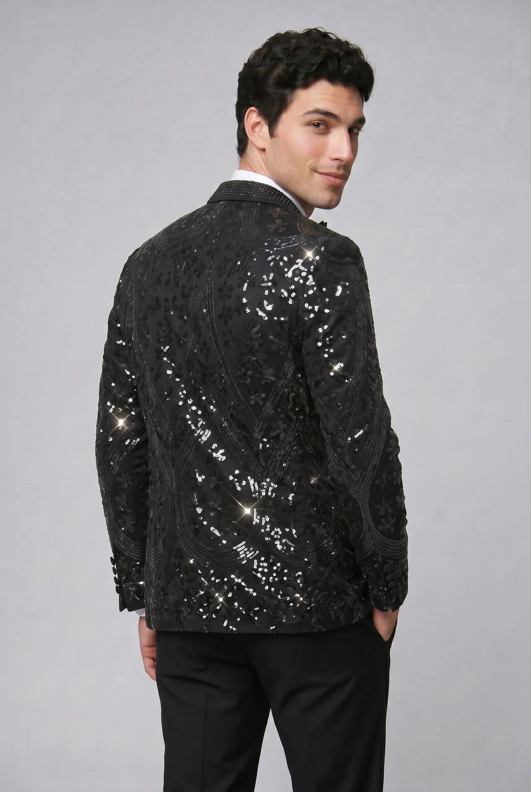 Nocturne Solstice - Black Diamond Lattice Sequin Jacket