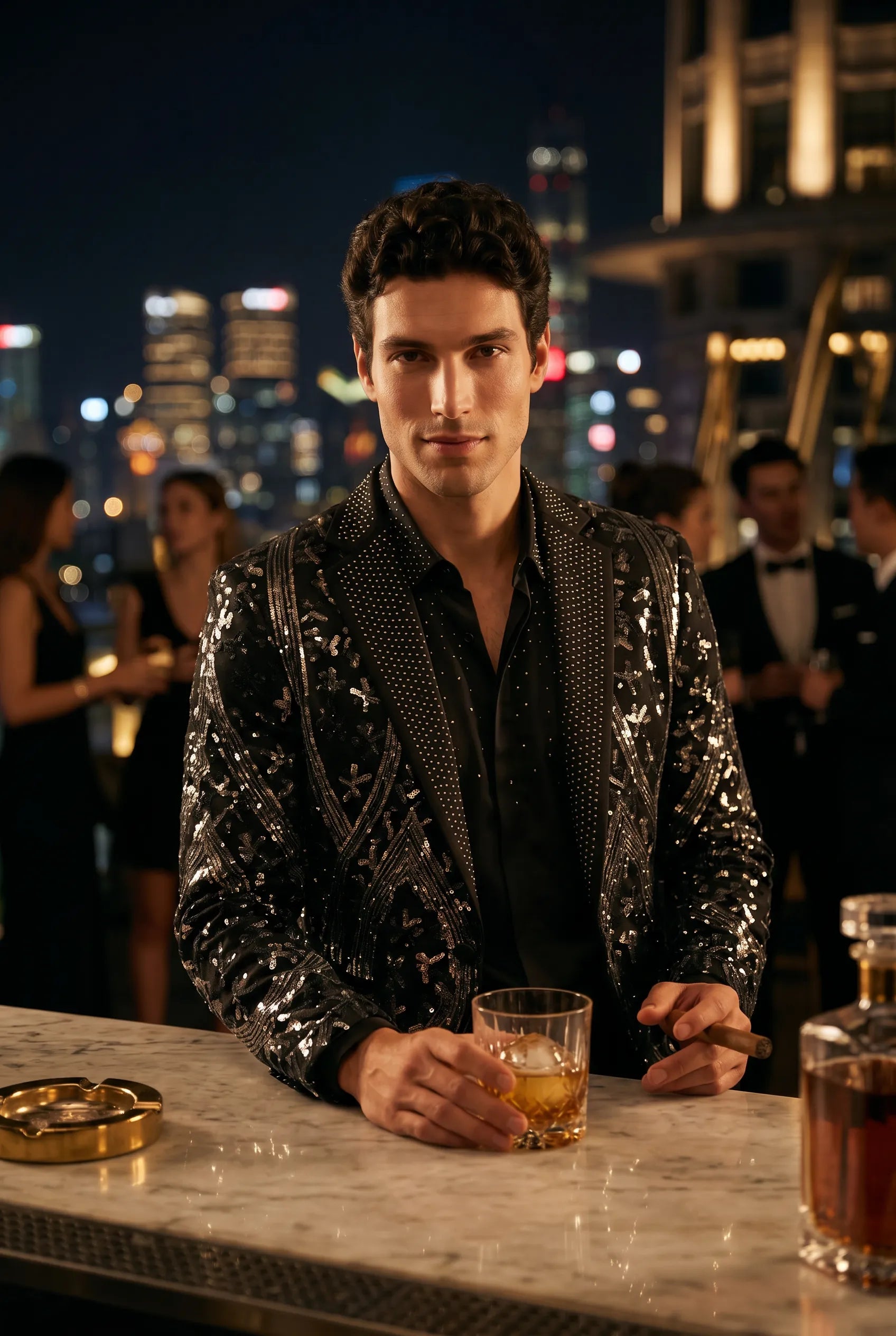 Nocturne Solstice - Black Diamond Lattice Sequin Jacket