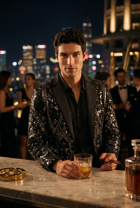 Nocturne Solstice - Black Diamond Lattice Sequin Jacket