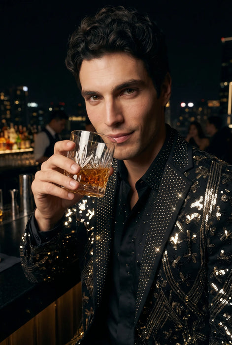 Nocturne Solstice - Black Diamond Lattice Sequin Jacket