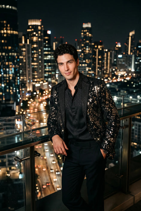 Nocturne Solstice - Black Diamond Lattice Sequin Jacket