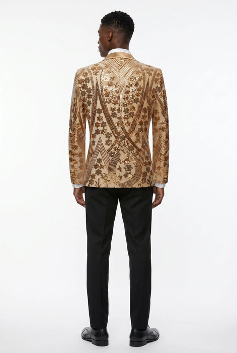 Aureum Solstice - Gold Diamond Lattice Sequin Statement Jacket