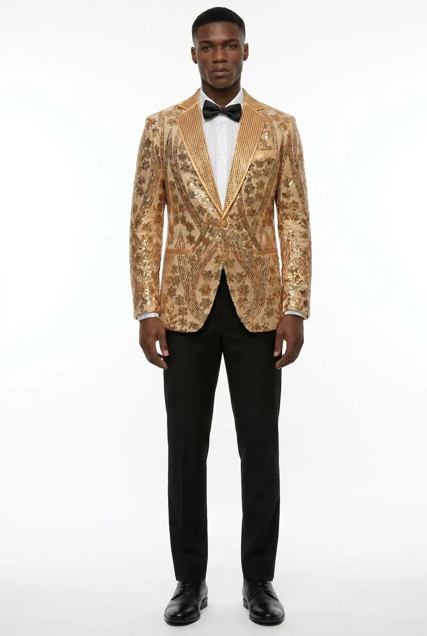Aureum Solstice - Gold Diamond Lattice Sequin Statement Jacket