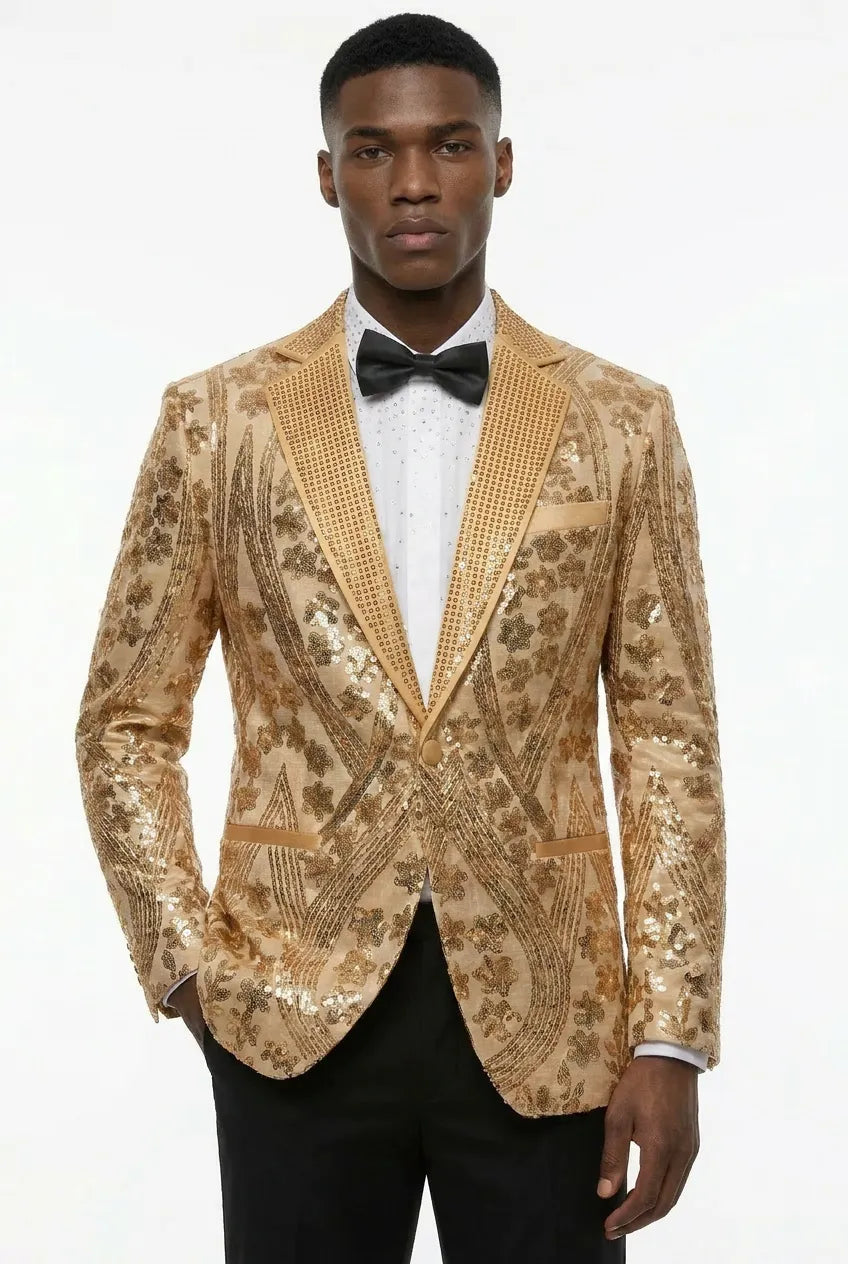 Aureum Solstice - Gold Diamond Lattice Sequin Statement Jacket