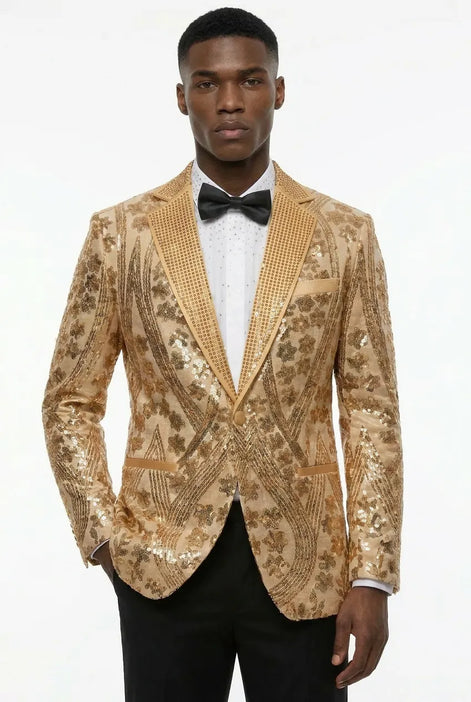 Aureum Solstice - Gold Diamond Lattice Sequin Statement Jacket