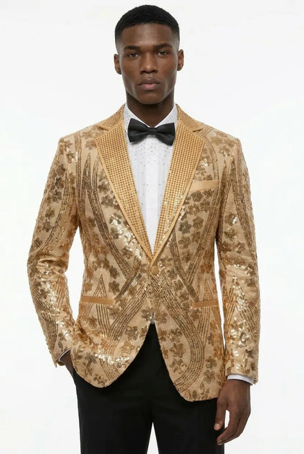 Aureum Solstice - Gold Diamond Lattice Sequin Statement Jacket - product image 16 | Nevo Suit