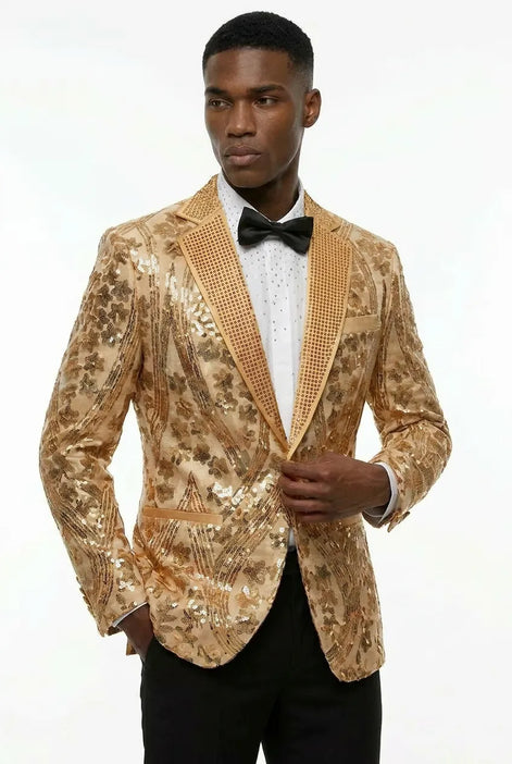 Aureum Solstice - Gold Diamond Lattice Sequin Statement Jacket