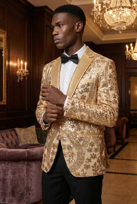 Aureum Solstice - Gold Diamond Lattice Sequin Statement Jacket