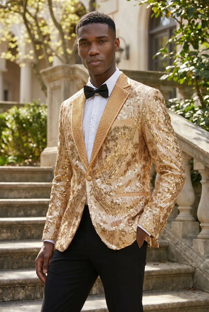 Aureum Solstice - Gold Diamond Lattice Sequin Statement Jacket