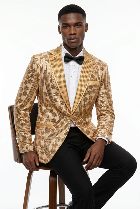 Aureum Solstice - Gold Diamond Lattice Sequin Statement Jacket