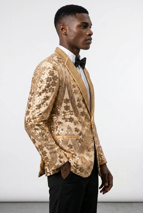 Aureum Solstice - Gold Diamond Lattice Sequin Statement Jacket