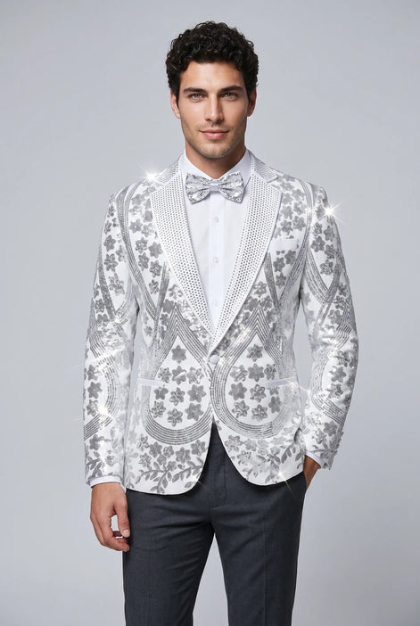 Polaris Solstice - White Diamond Lattice Sequin Jacket