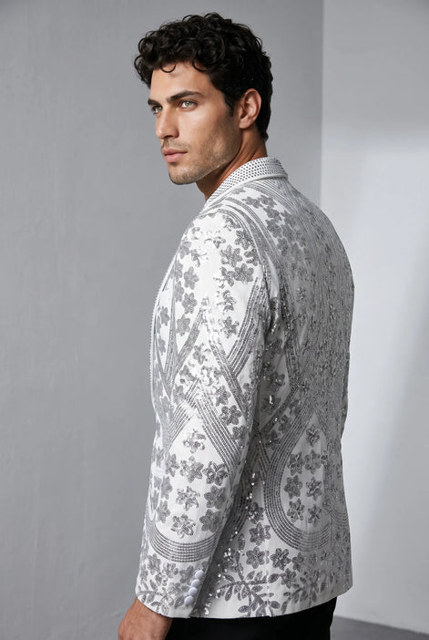 Polaris Solstice - White Diamond Lattice Sequin Jacket