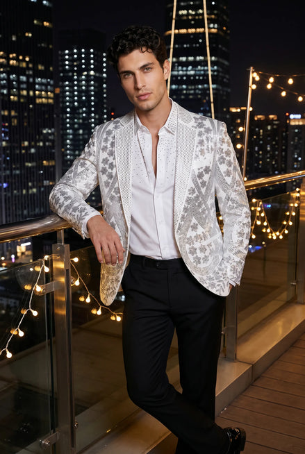 Polaris Solstice - White Diamond Lattice Sequin Jacket - product view 1 | Nevo Suit