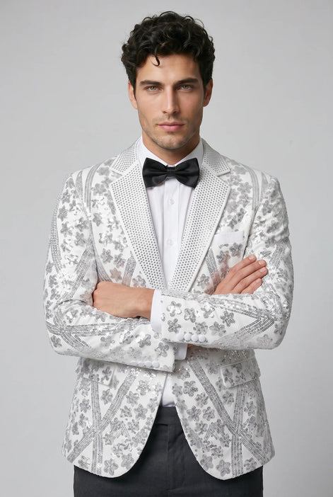 Polaris Solstice - White Diamond Lattice Sequin Jacket