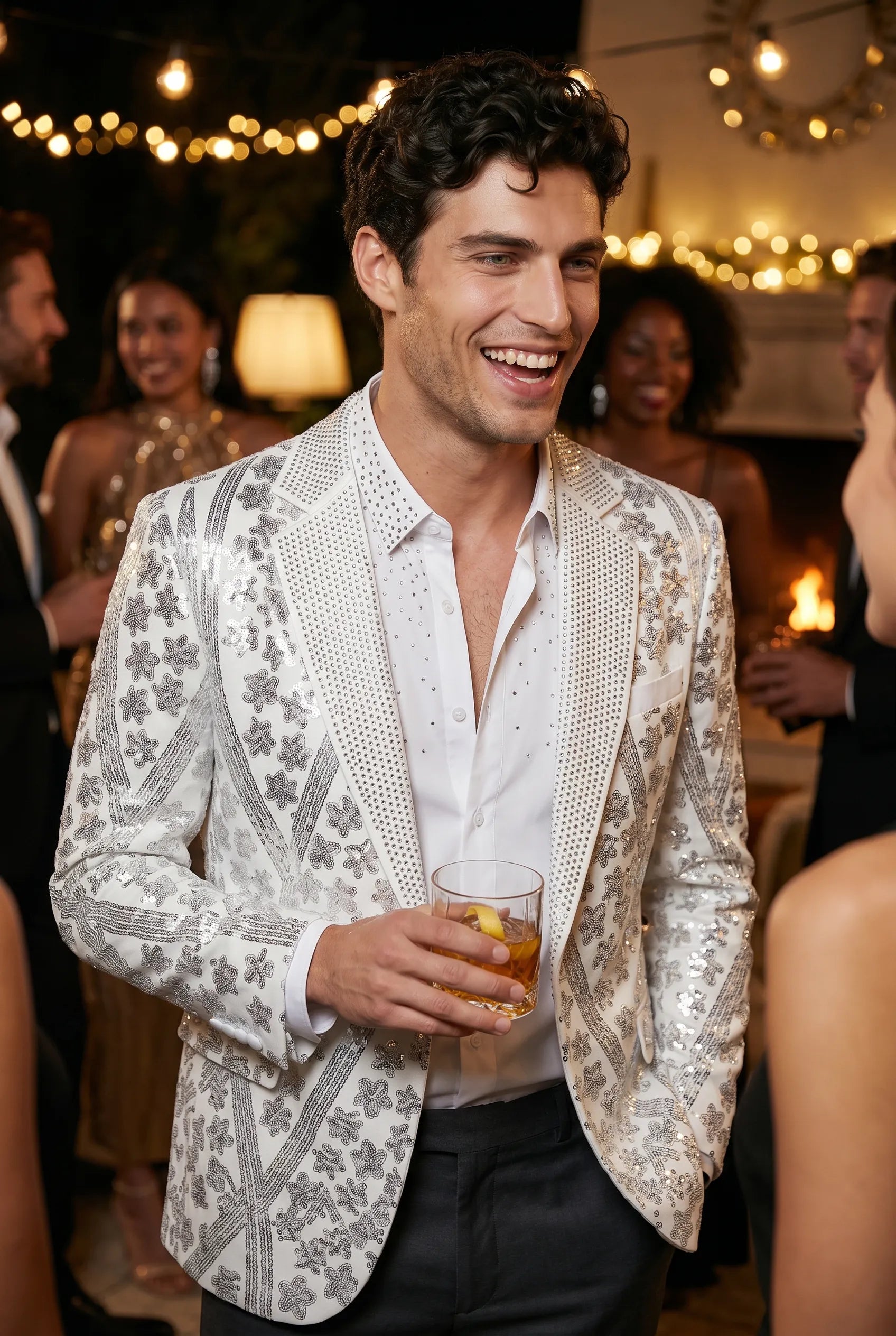 Polaris Solstice - White Diamond Lattice Sequin Jacket