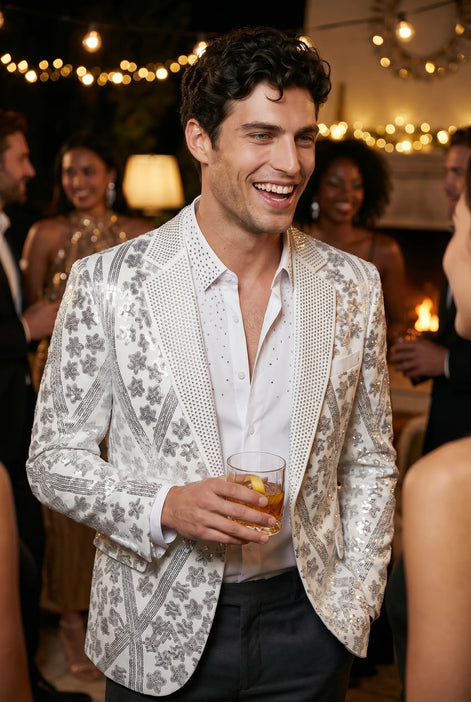 Polaris Solstice - White Diamond Lattice Sequin Jacket