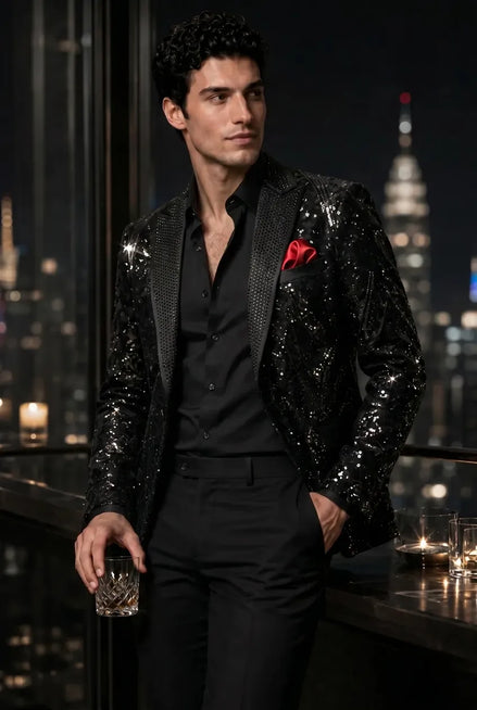 Nocturne Solstice - Black Diamond Lattice Sequin Jacket