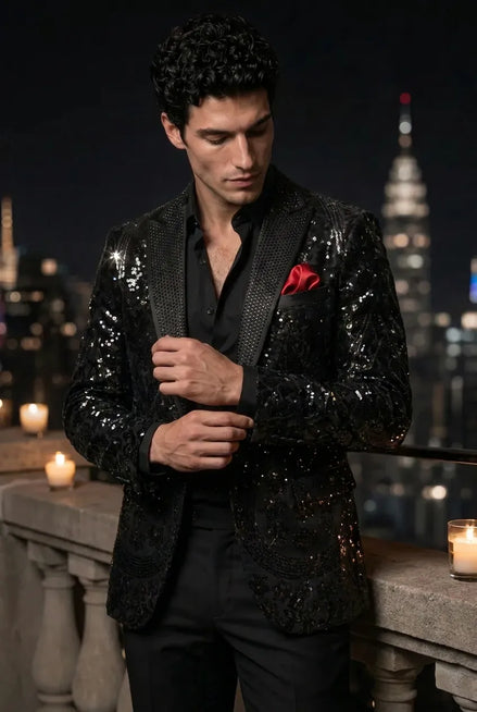 Nocturne Solstice - Black Diamond Lattice Sequin Jacket
