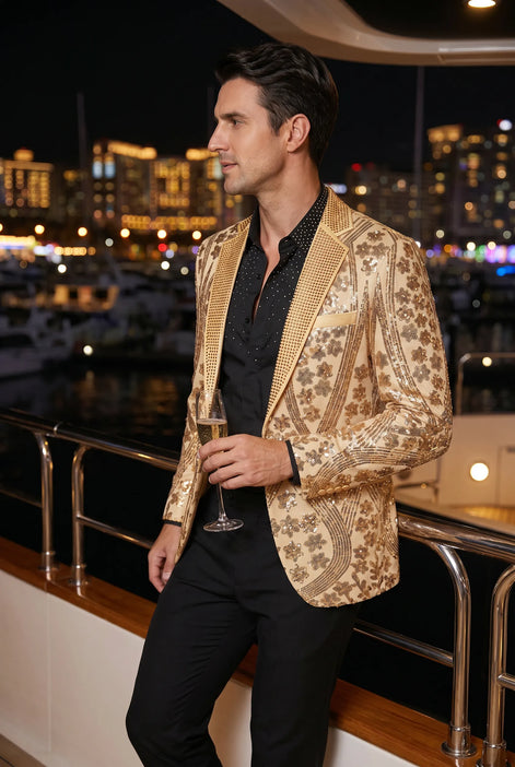 Aureum Solstice - Gold Diamond Lattice Sequin Statement Jacket