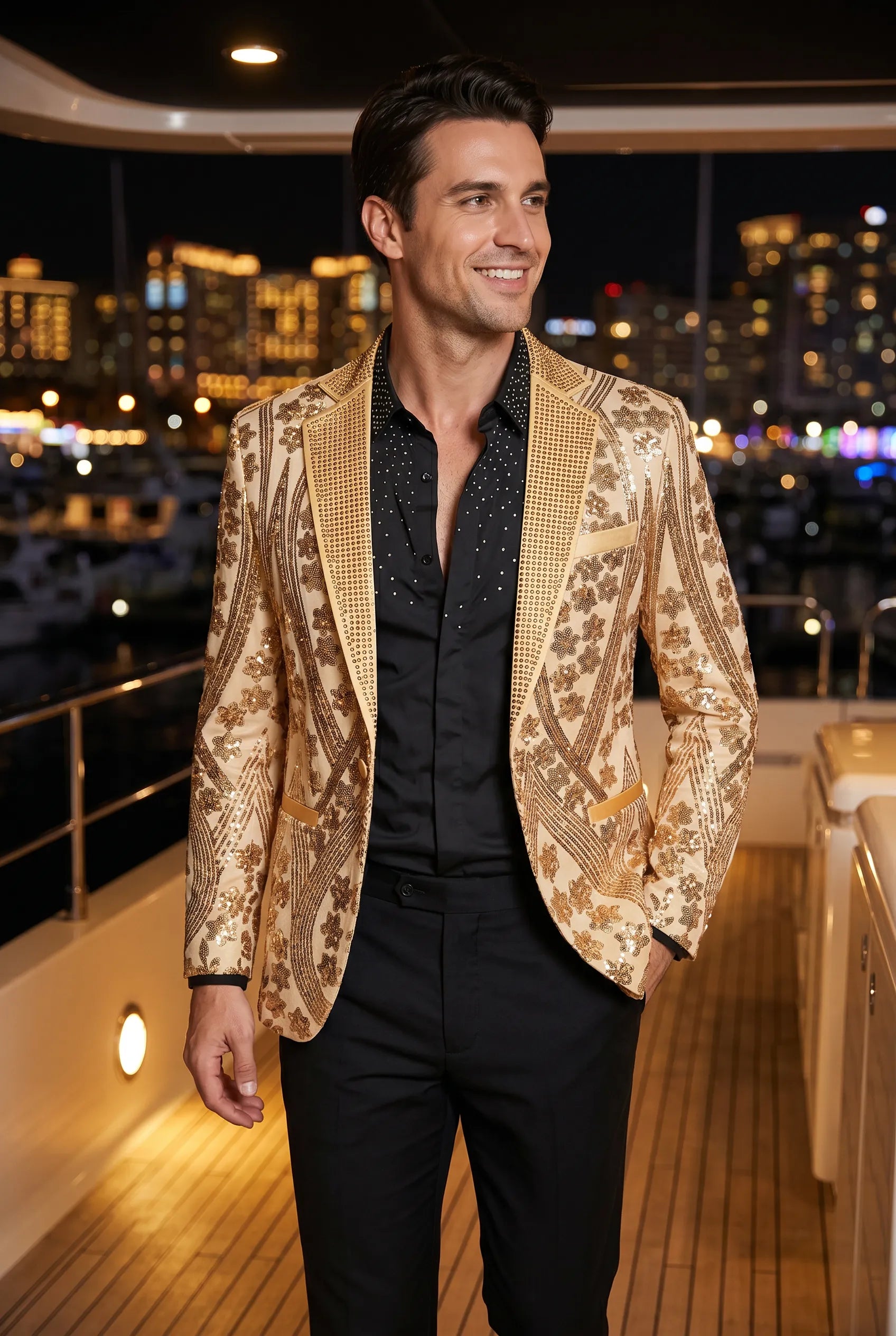 Aureum Solstice - Gold Diamond Lattice Sequin Statement Jacket