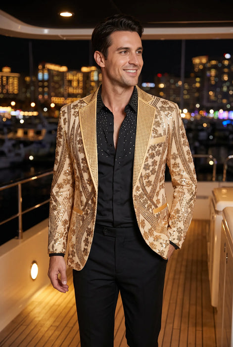 Aureum Solstice - Gold Diamond Lattice Sequin Statement Jacket