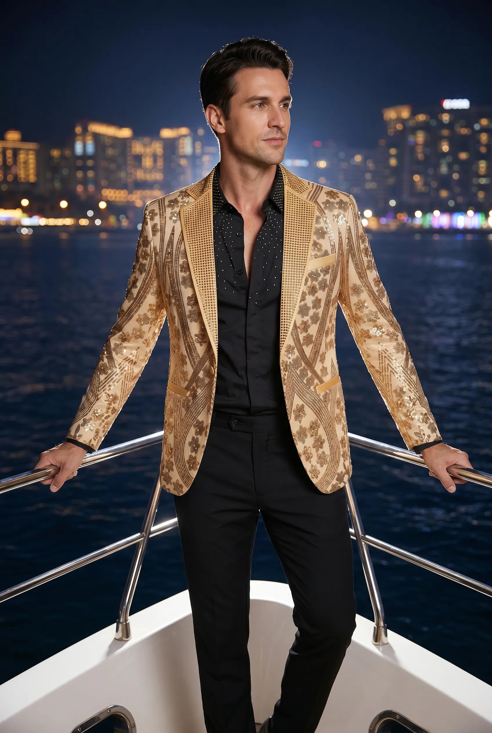 Aureum Solstice - Gold Diamond Lattice Sequin Statement Jacket