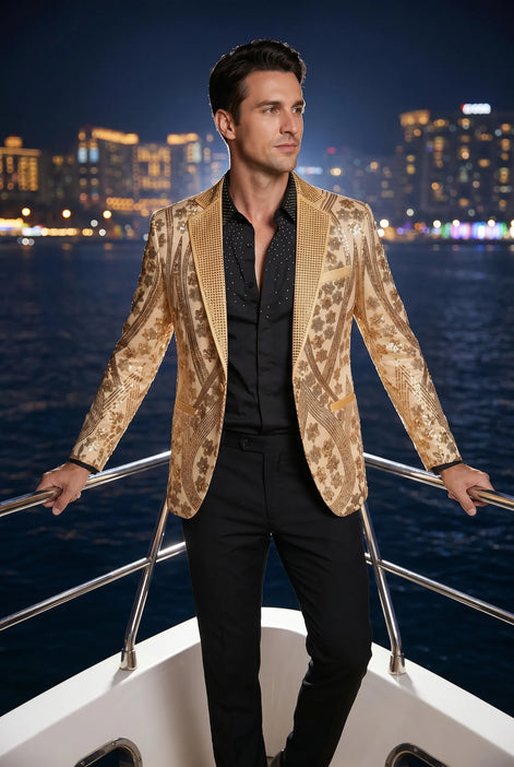 Aureum Solstice - Gold Diamond Lattice Sequin Statement Jacket